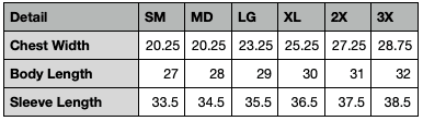 TogetherWeMarchZipHoodieSizeChart